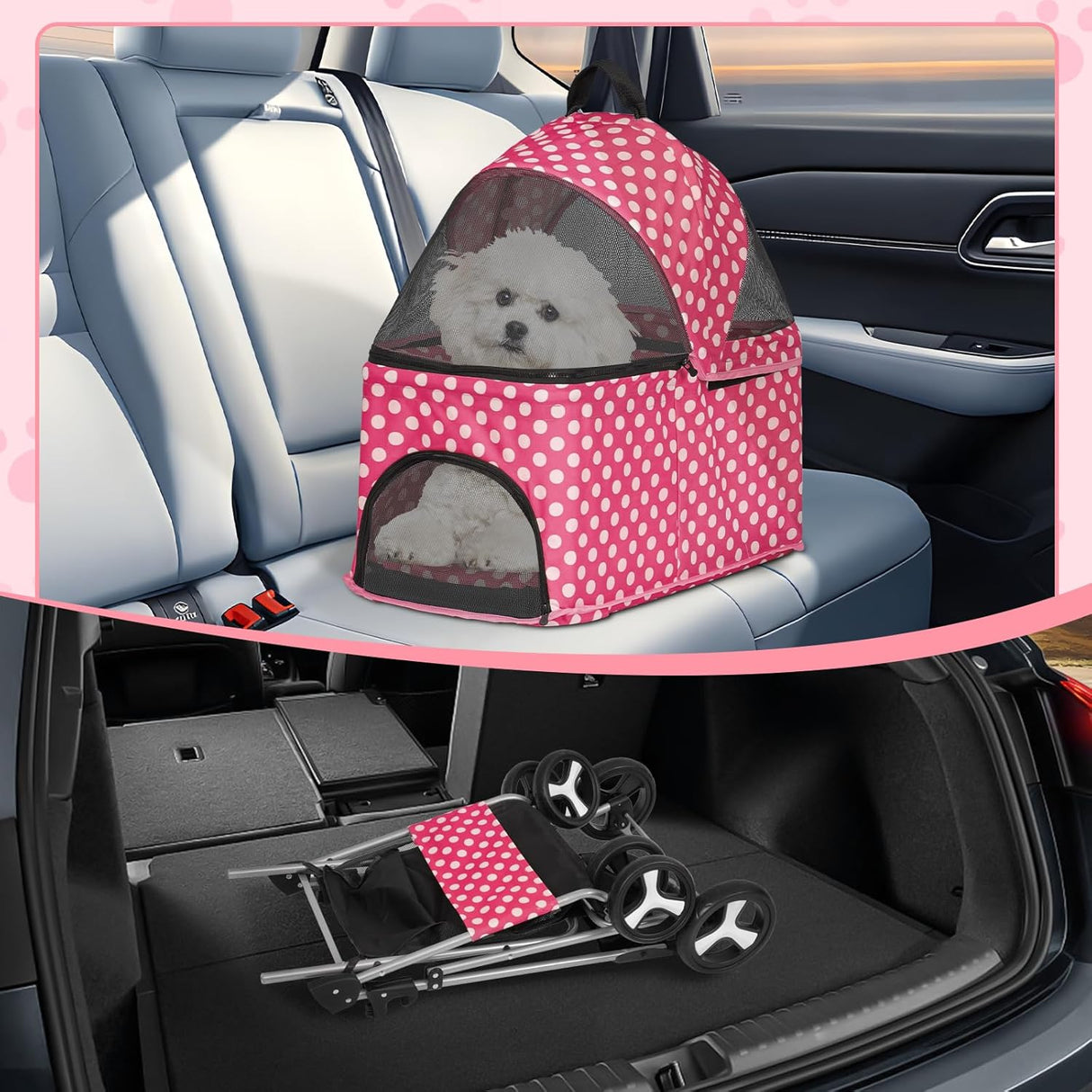Carrito para mascotas MoNiBloom 3 en 1 con transportín desmontable