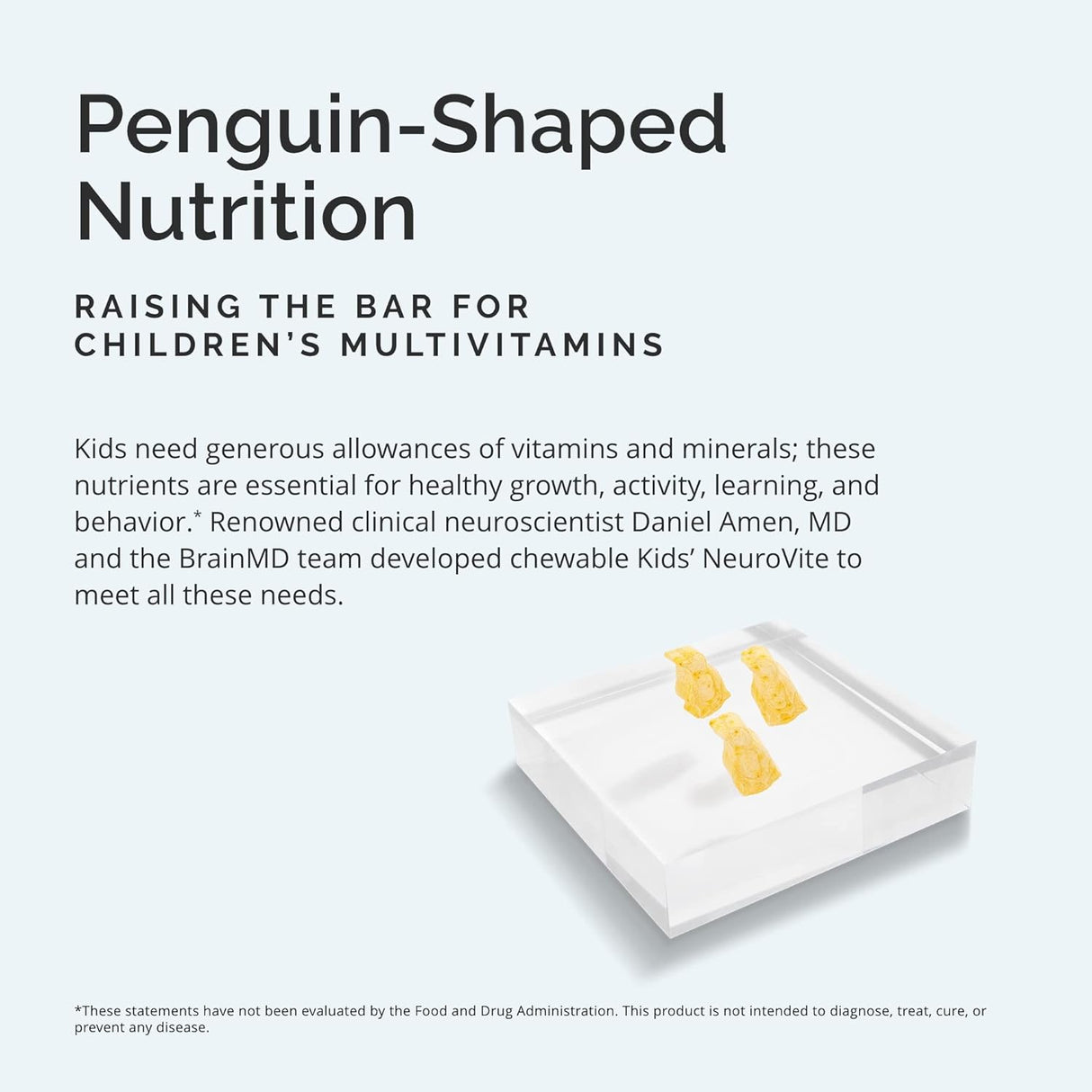 BRAINMD Dr Amen Kids NeuroVite - Sabor naranja - 120 masticables en forma de pingüino - Suplemento multivitamínico y mineral - Promueve el desarrollo y crecimiento saludables - Sin gluten - 60 porciones