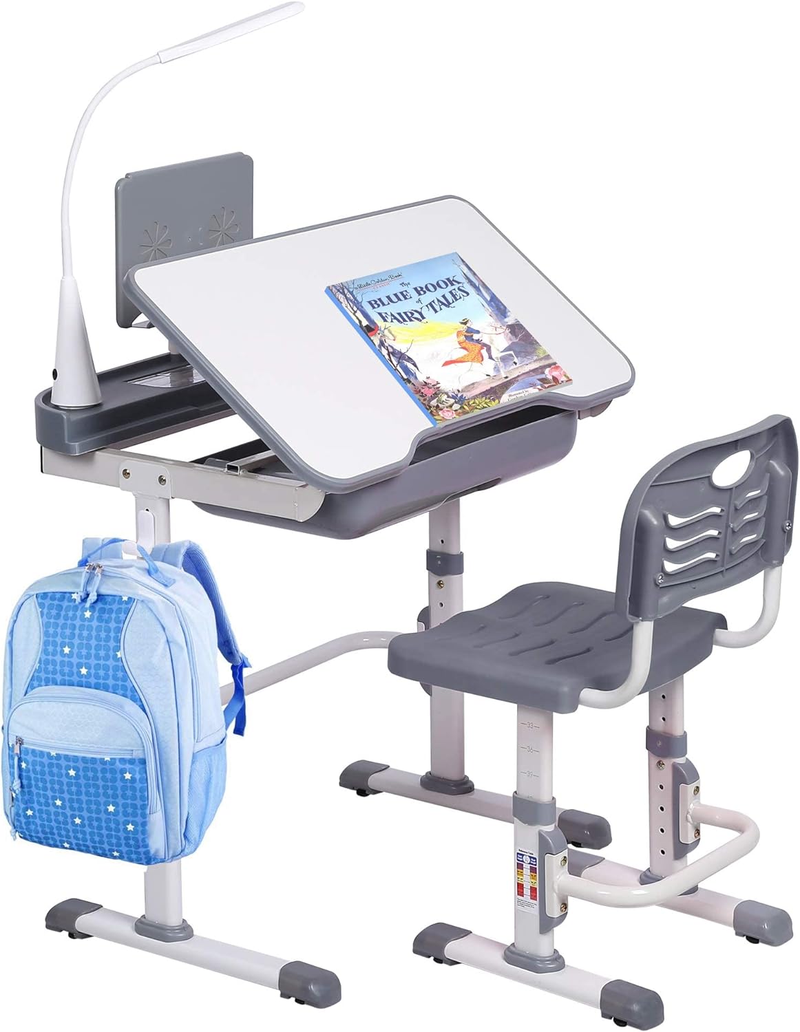 Escritorio y Silla Ajustables para Niños con Luz LED y Cajón