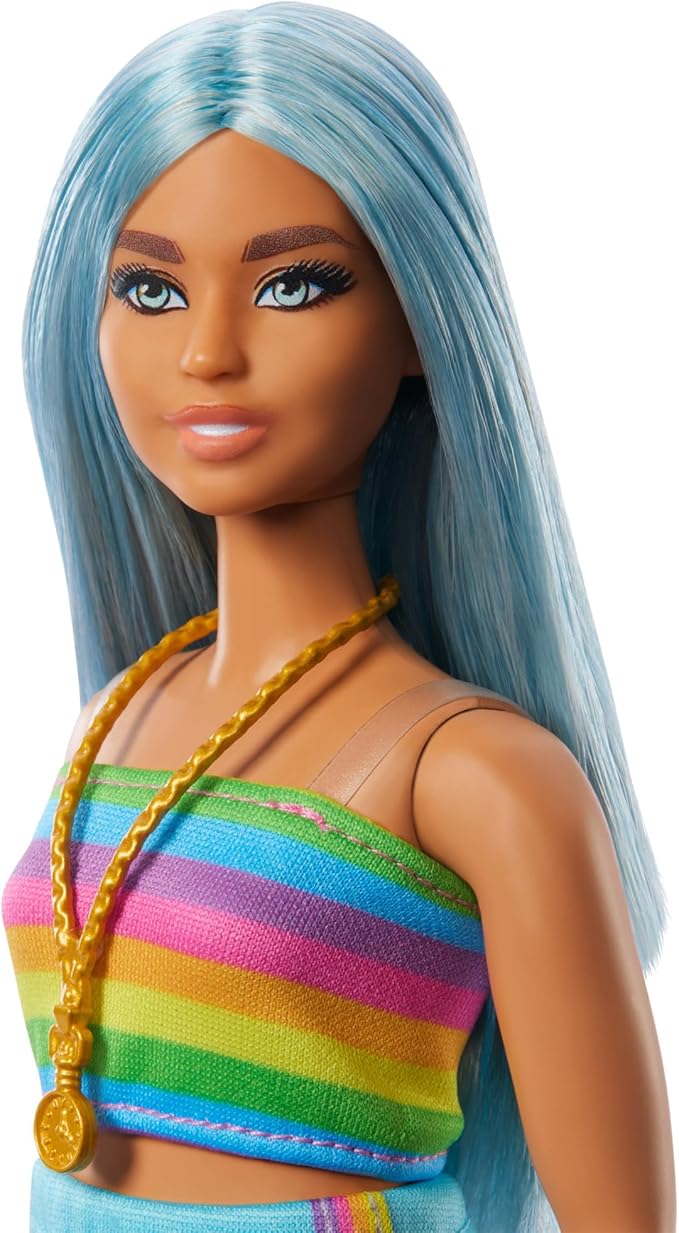 Muñeca de Moda con Top Arcoíris y Falda Teal, Modelo #218