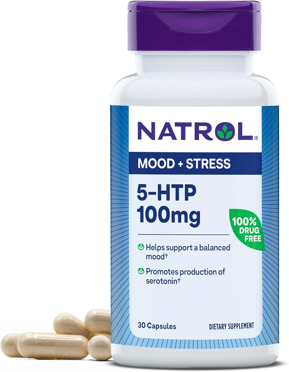 Suplemento Natrol Mood + Stress 5-HTP 100 mg, 30 Cápsulas
