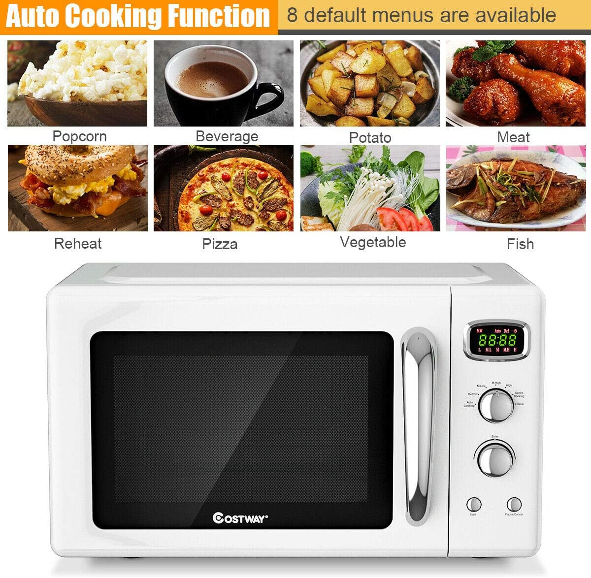 Horno Microondas Retro COSTWAY 0.9Cu.ft, 900W, 5 Potencias