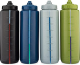 Hydra Cup - Paquete de 4 botellas de agua exprimibles de 32 onzas, sin BPA, para deportes, ciclismo, bicicleta, hidratación rápida por chorro y batidor de alambre incluido.