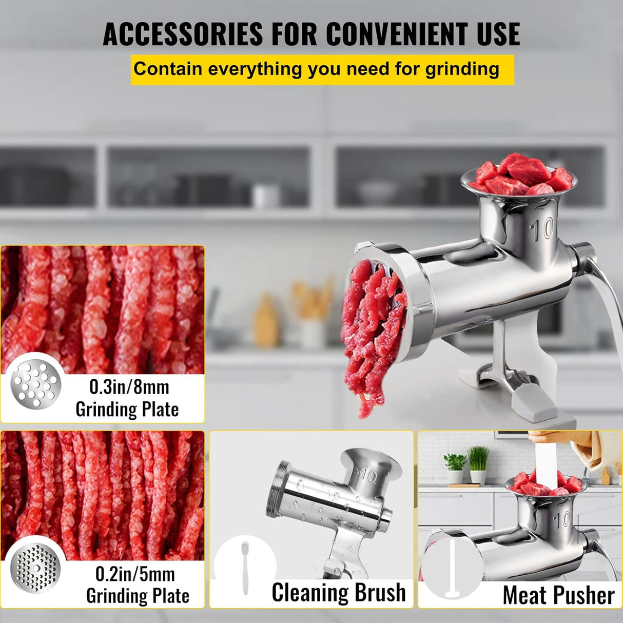Molino de carne manual de acero inoxidable, 2 platos, 1.8" clamp