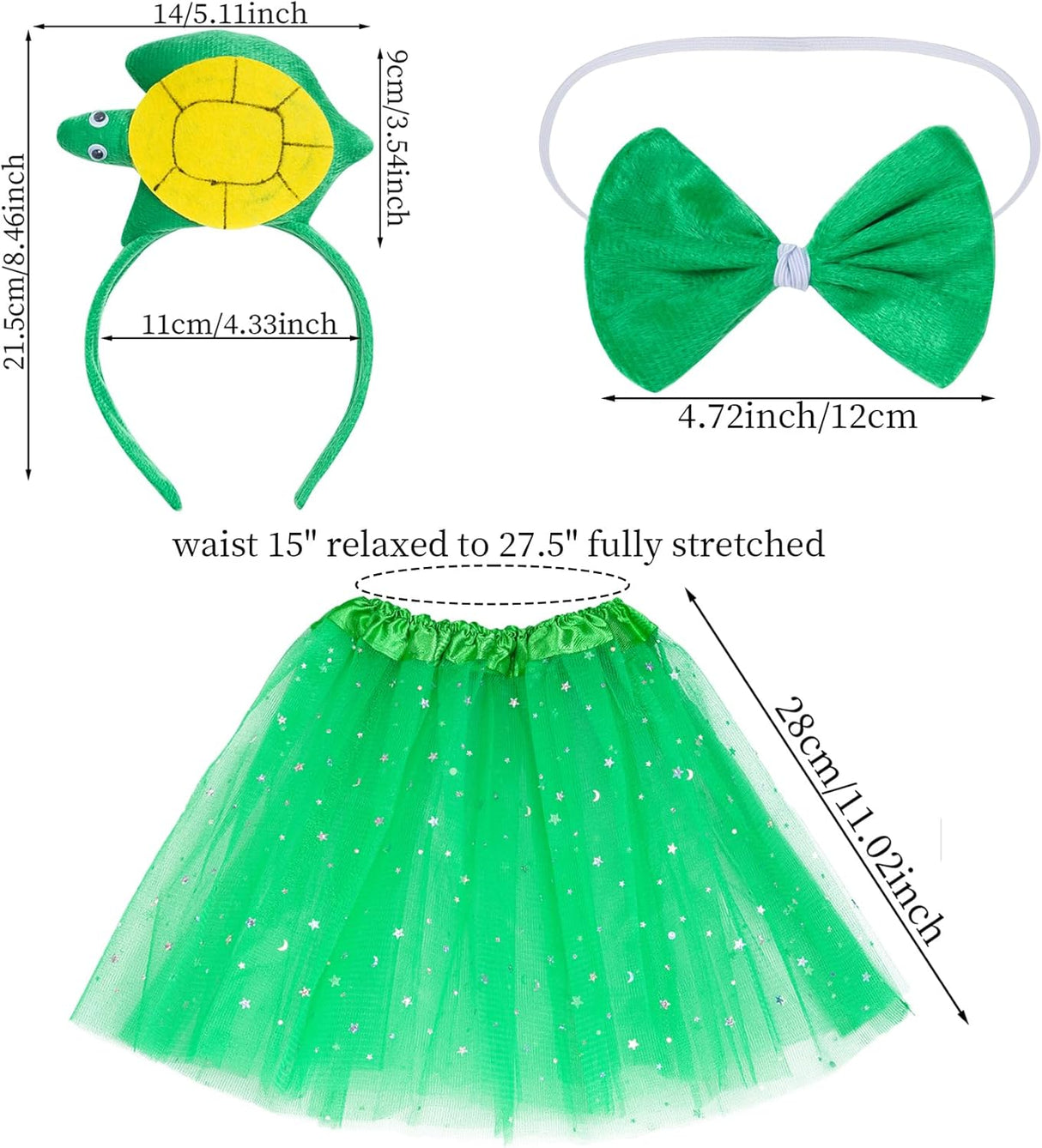 Disfraz de Tortuga Dxhycc con Tutu, Diadema, Pajarita y Cola