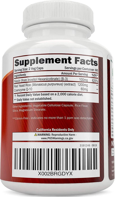 Suplemento Arroz de levadura roja   con CoQ10 y Niacina 120u