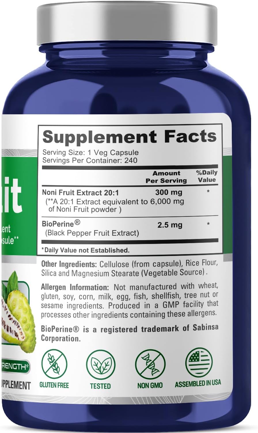 Suplemento Noni Fruit 6,000 mg 240 cápsulas vegetarianas