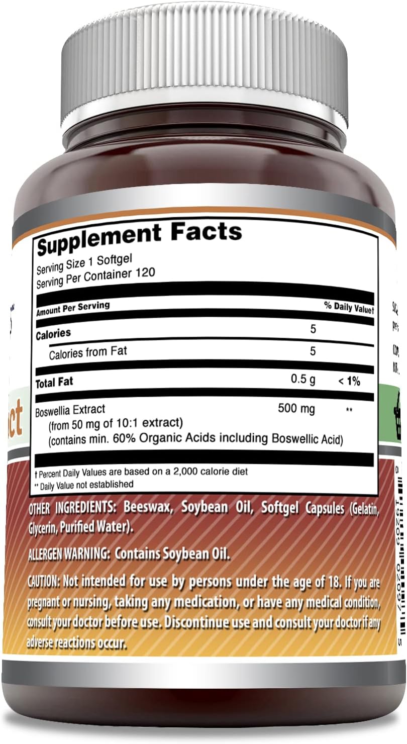 Suplemento de Extracto de Boswellia 500mg, Sin GMO, Sin Gluten