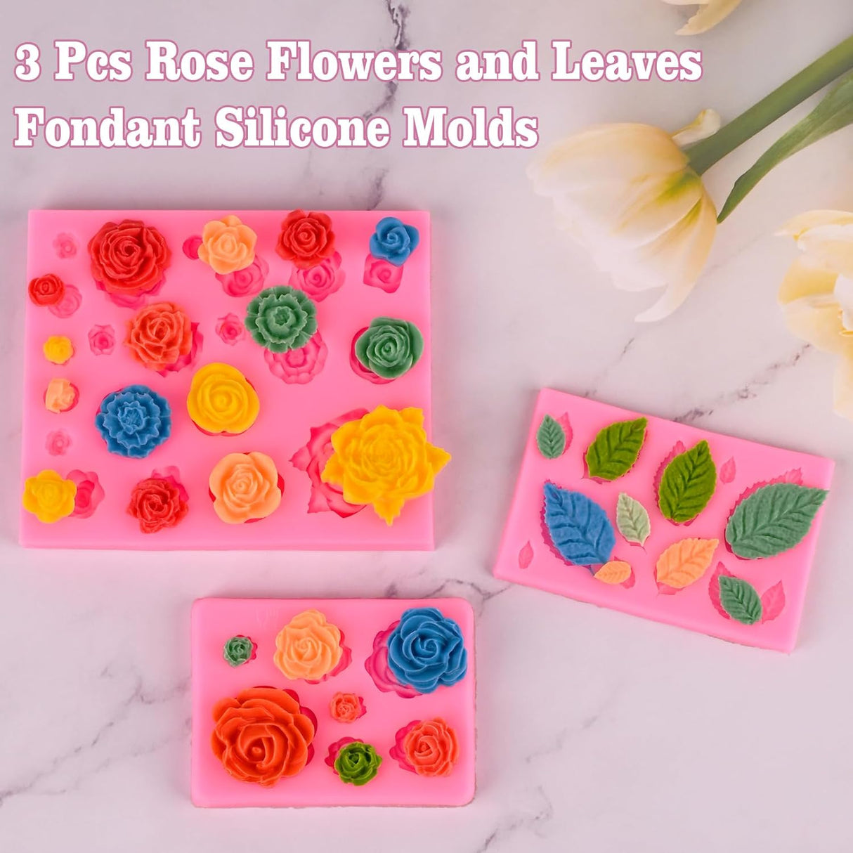 Molde de silicona de flores y hojas para fondant y caramelos
