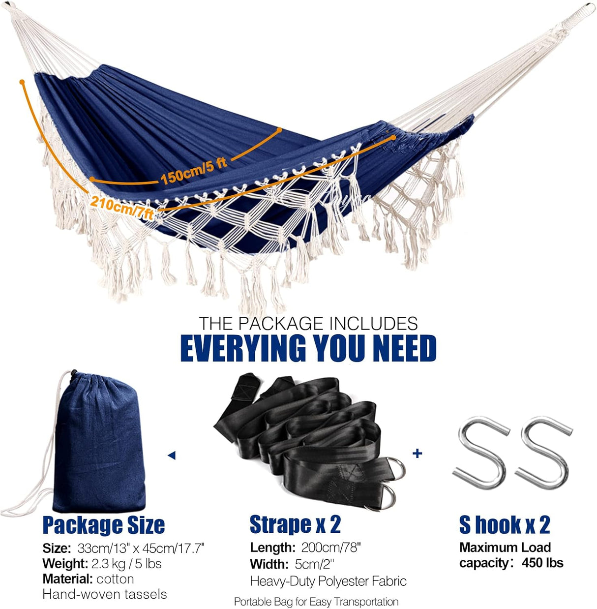 Hamaca Anyoo Garden Algodón Deluxe con Tassels, 450lbs