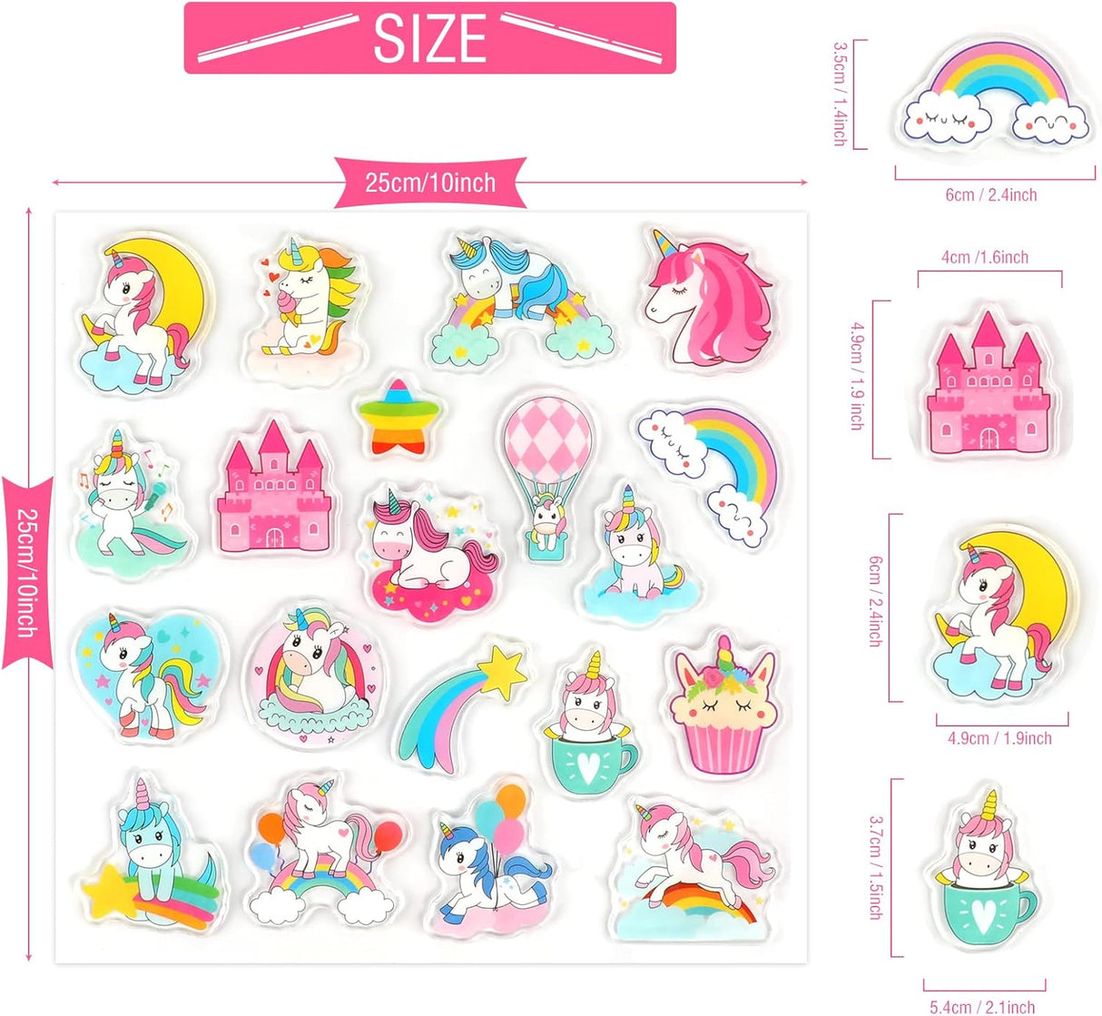 Pegatinas de Gel Unicornio 20 PCS, Reutilizables y Removibles