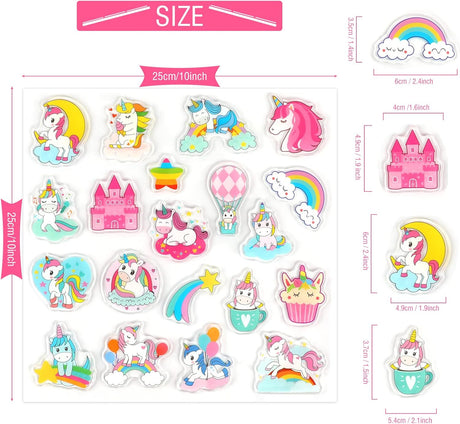Pegatinas de Gel Unicornio 20 PCS, Reutilizables y Removibles