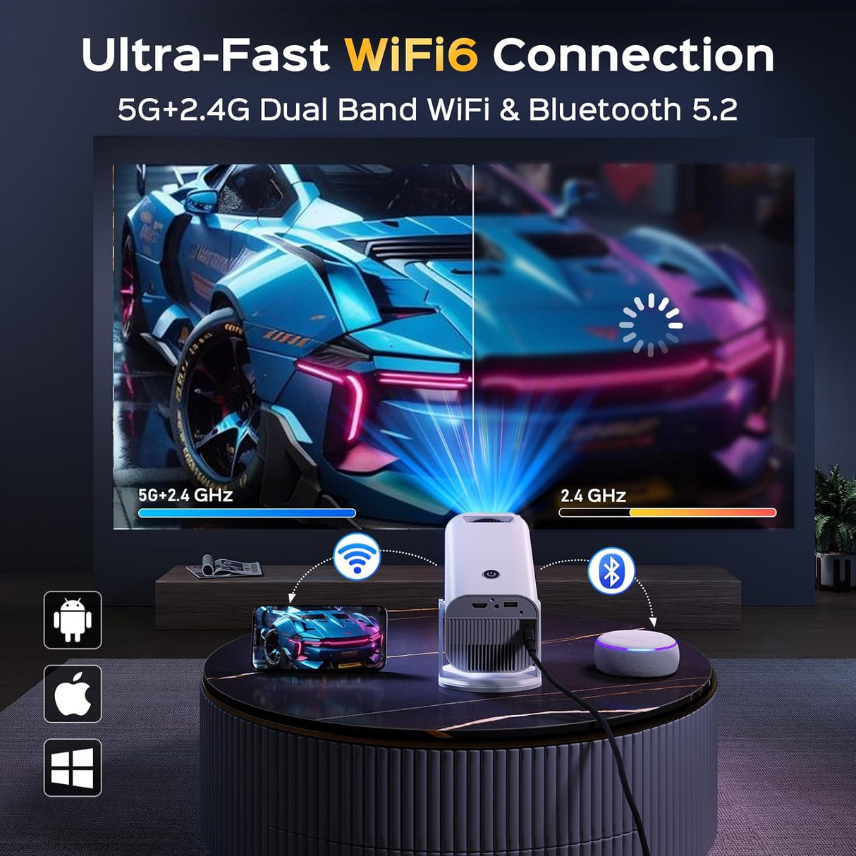 Proyector Mini WiFi Bluetooth, 1080P, Android TV 11.0, 150