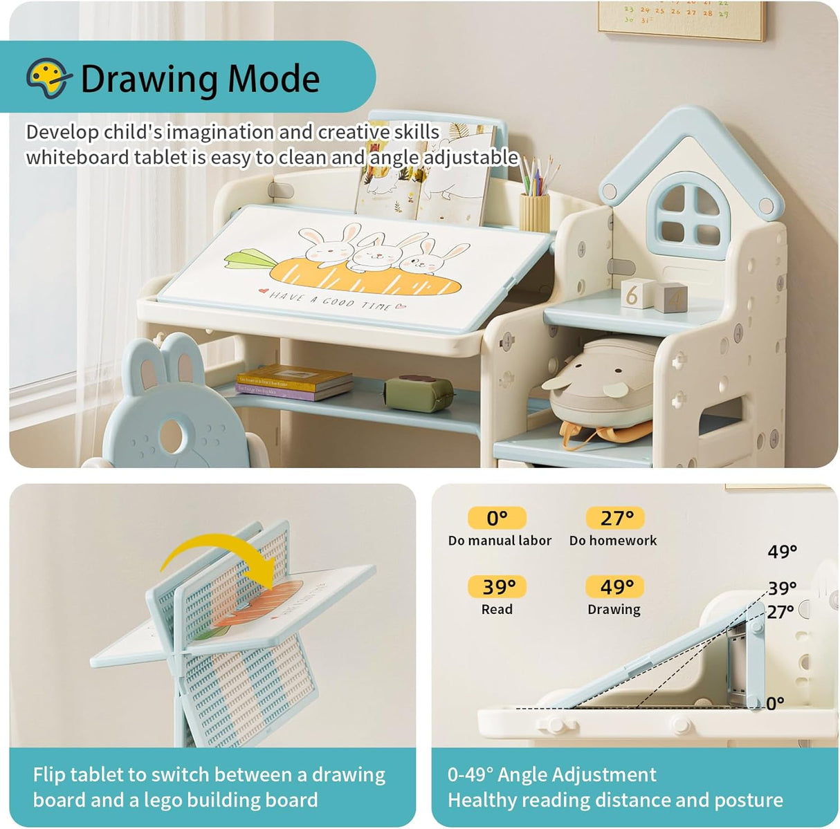 Mesa de actividades para niños ajustable en altura UNICOO