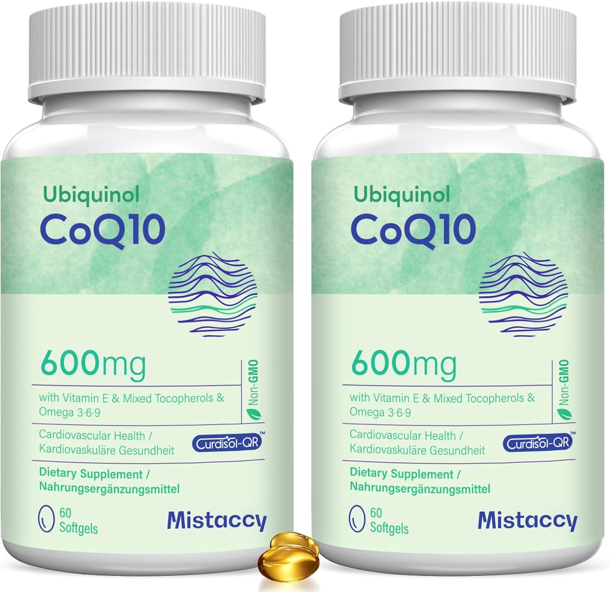 CoQ10 600mg Suplemento Ubiquinol con Vitamina E & Omega 3-6-9