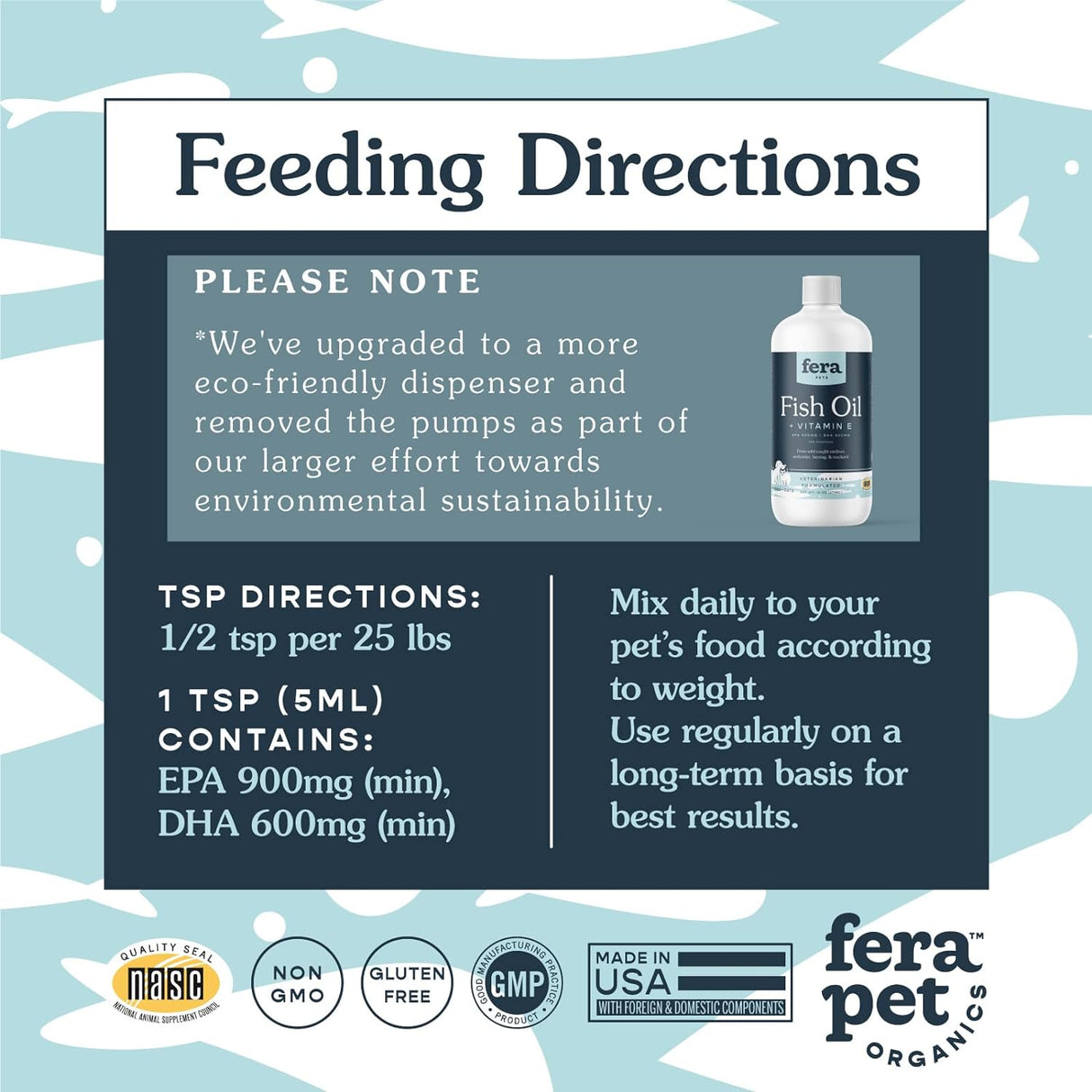Fera Pets - Aceite de pescado para perros y gatos, 16 onzas, 96 porciones, aceite de pescado líquido con pescado capturado en la naturaleza para mantener la piel, el sistema inmunológico y la función