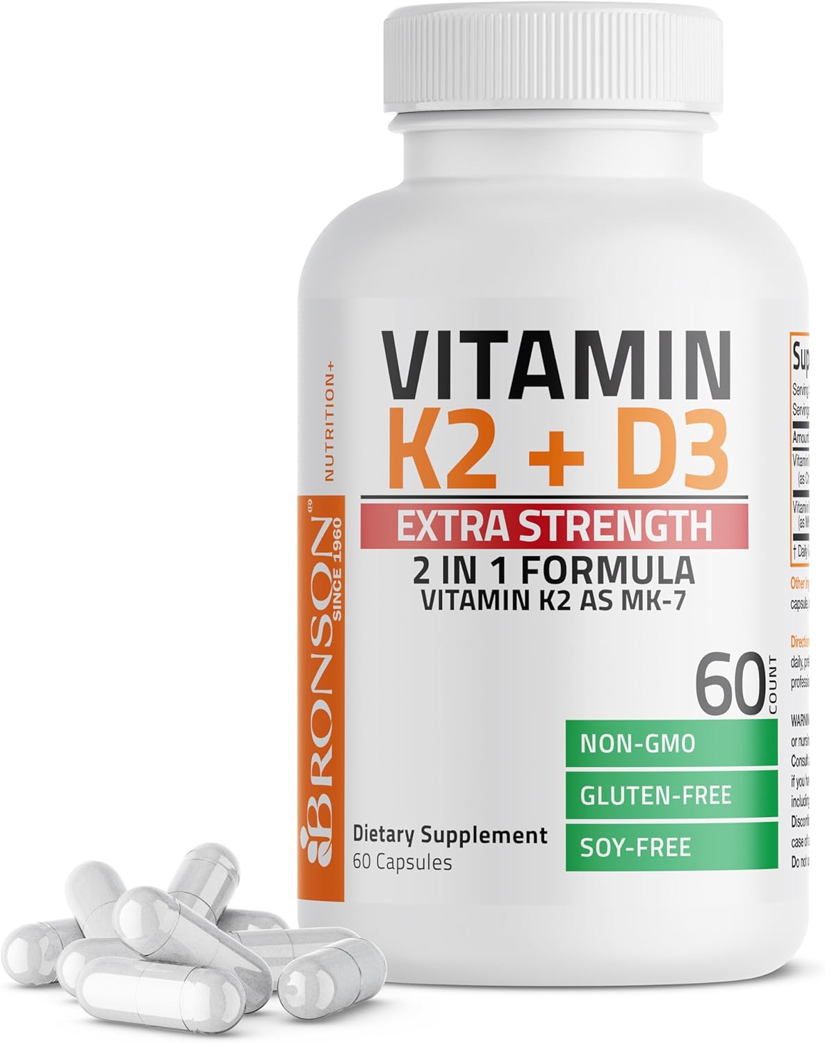 Suplemento K2 (MK7) D3 Bronson, 10,000 IU, 120 mcg, 60 Caps