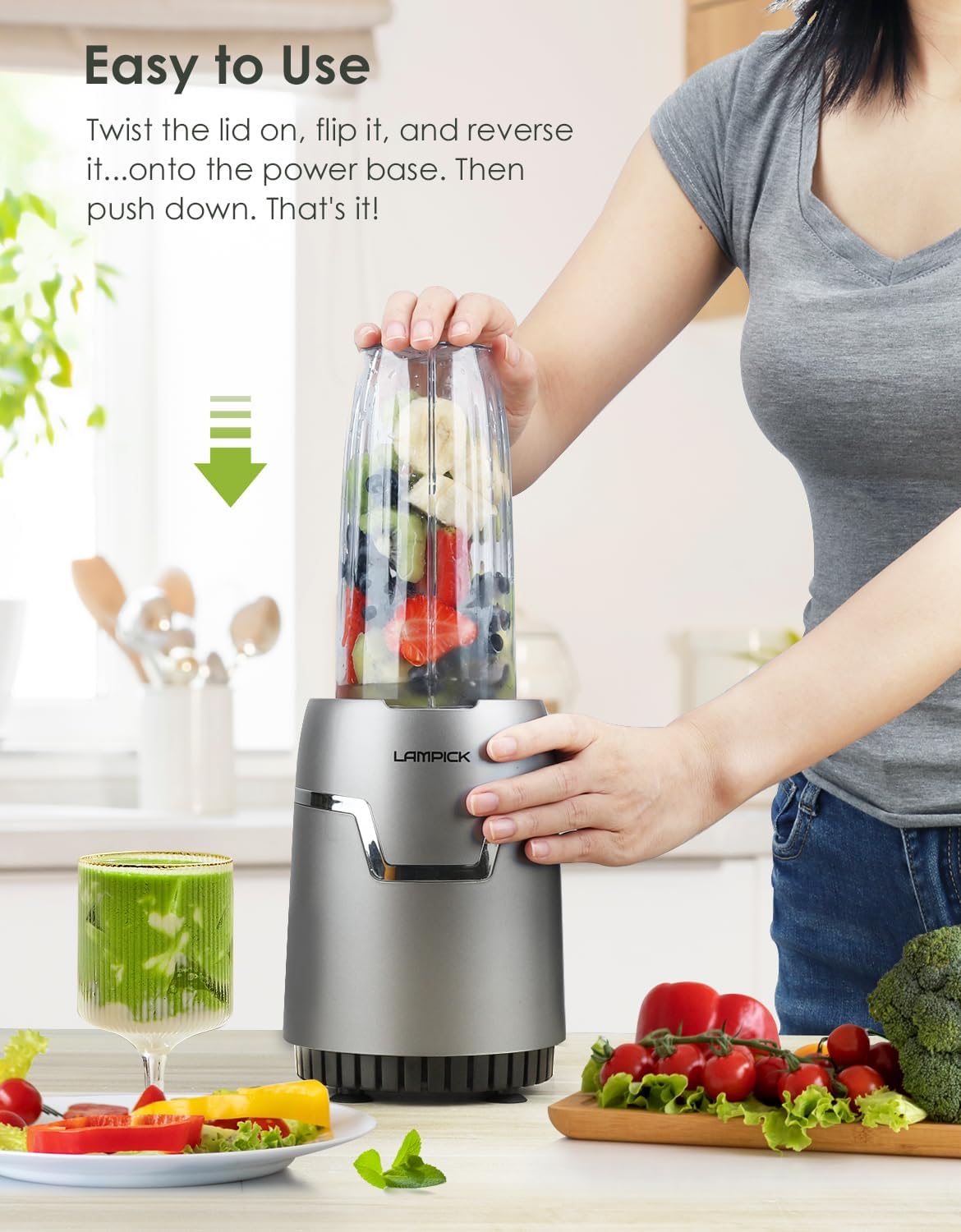 Licuadora Smoothie 1100W, 2 Tazas 27 Oz, 10 Oz Molinillo
