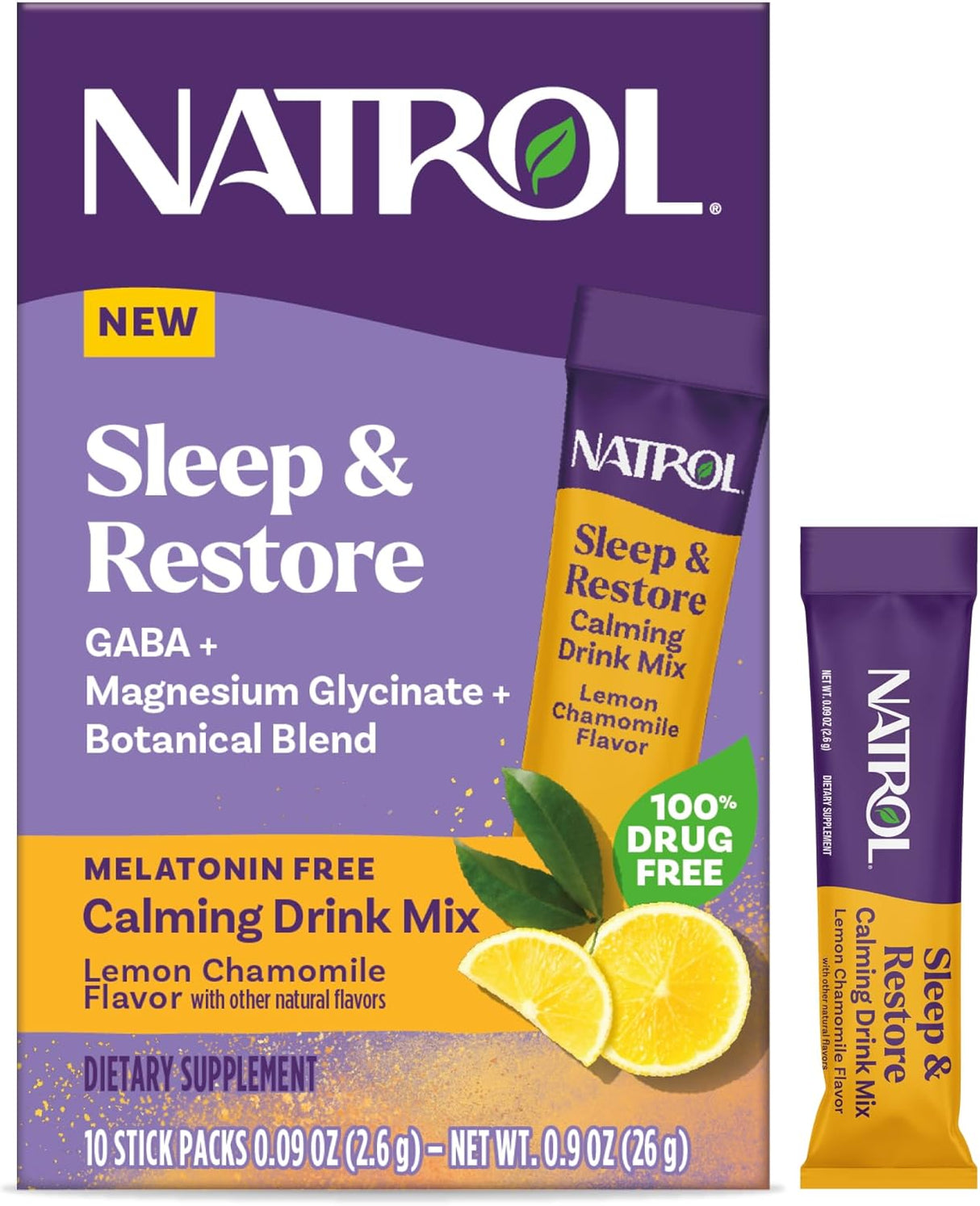 Mezcla Bebible Natrol Sleep + Restore, Sin Melatonina, 10 Paquetes
