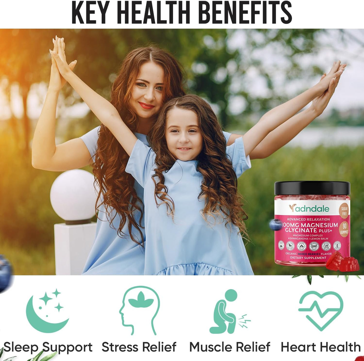 180 Gummies Magnesio Glycinato con Ashwagandha, Sin Azúcar