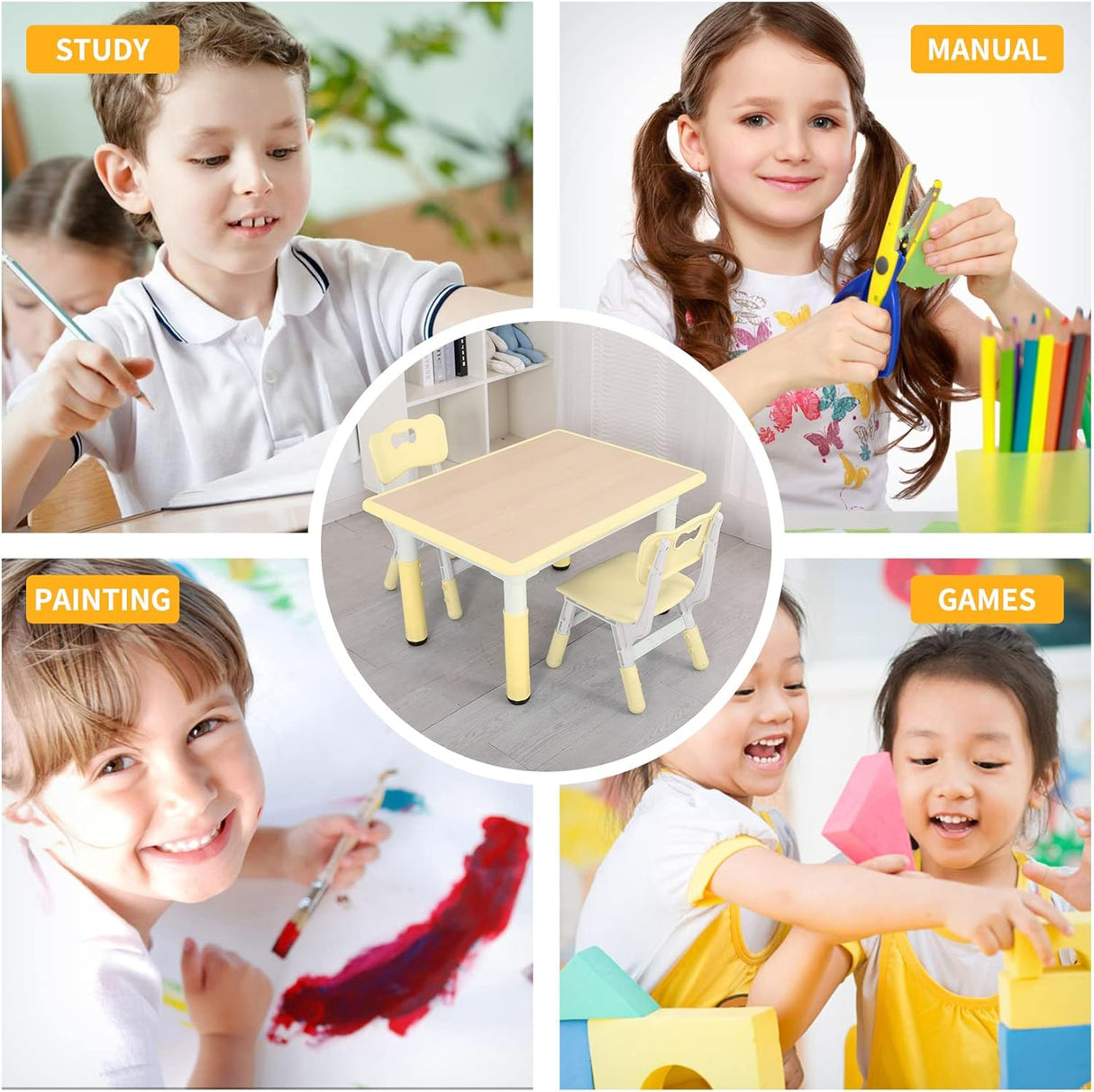 Juego de mesa y sillas de estudio para niños 2 asientos