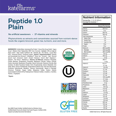Fórmula Peptídica Orgánica para Adultos Kate Farms 11oz 12u