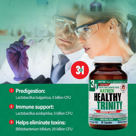 Natren Healthy Trinity Probióticos - 90 Cápsulas, Sin Gluten ni Lácteos