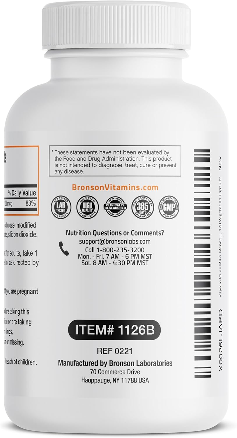 Suplemento de Vitamina K2 MK-7 100 mcg Bronson 120 Cápsulas