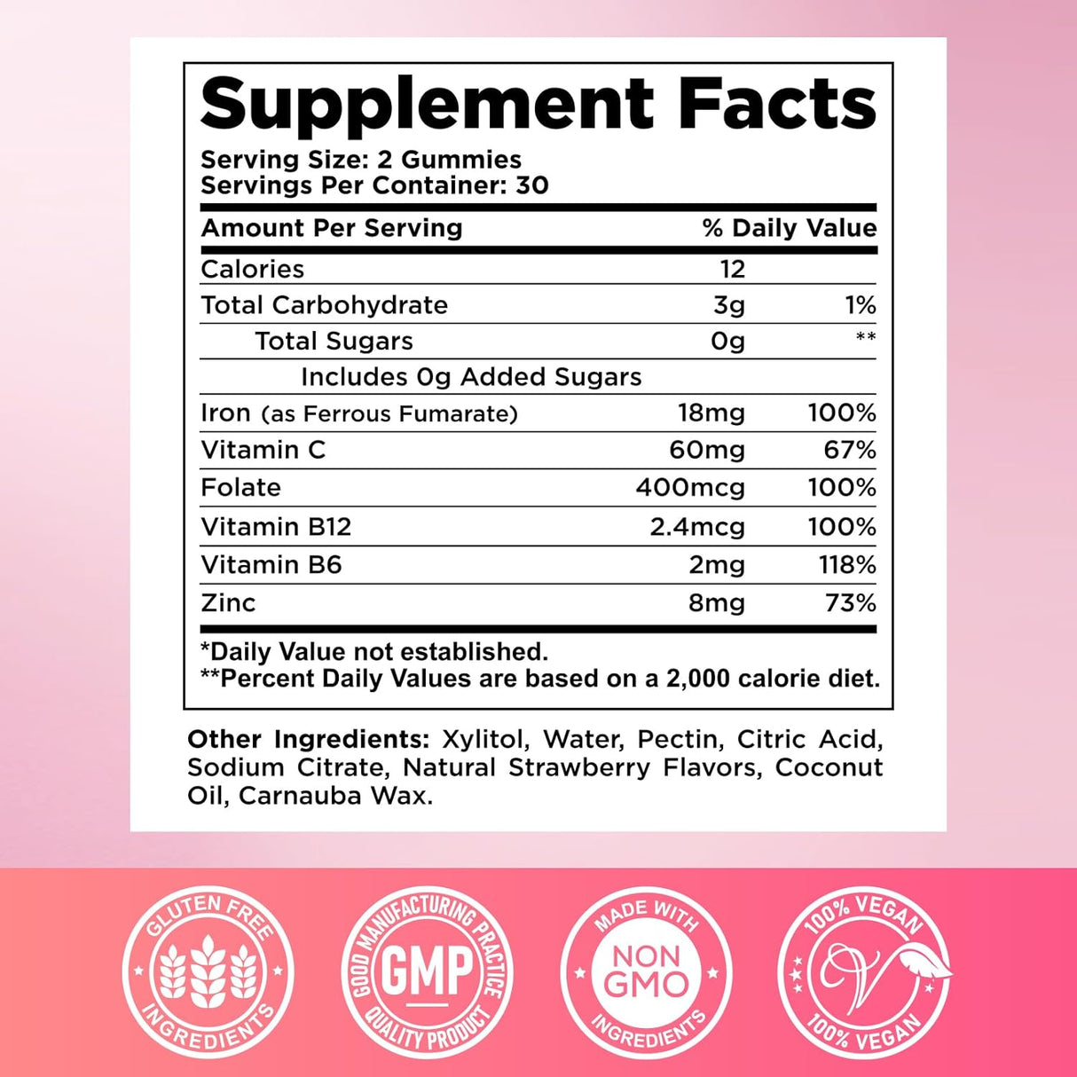 Gummies de Hierro para Mujeres y Hombres - Suplemento Vegano 60ct