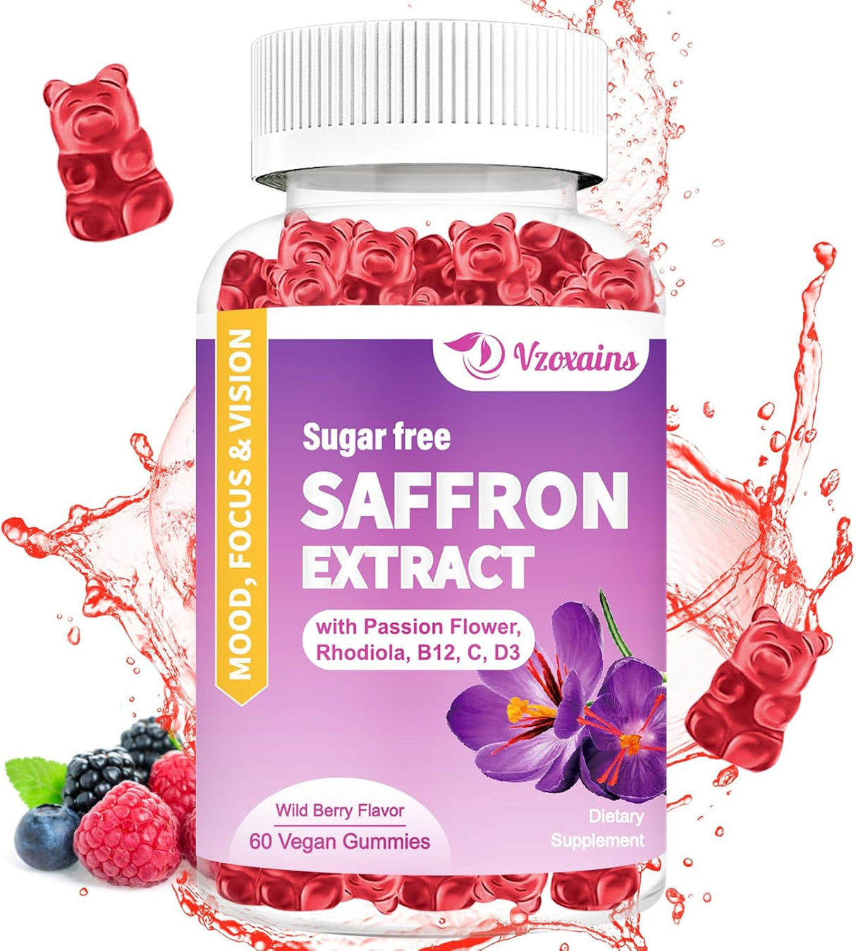 Suplemento Gomitas de extracto de azafrán  sin azúcar 100 mg