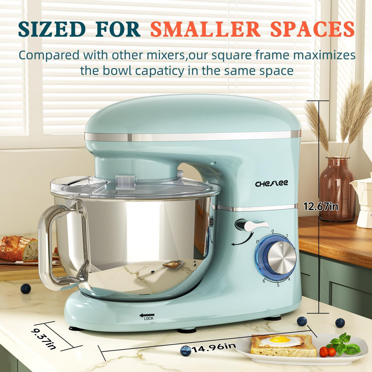 Batidora de pie Cheflee, 600W, 6.5QT, gancho, batidor, modelo 600P