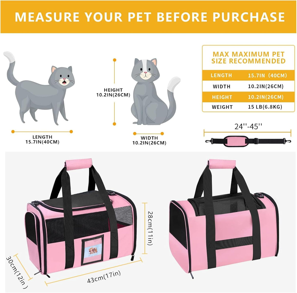 Transportín Suave Oeko-TEX para Gato y Perro Pequeño - Aprobado TSA