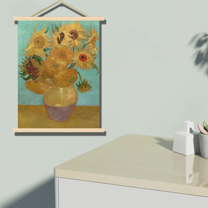 Póster colgante de girasoles en jarrón de madera, Van Gogh