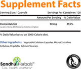 Suplementos Alimenticio de zinc de 50 mg 120 cápsulas