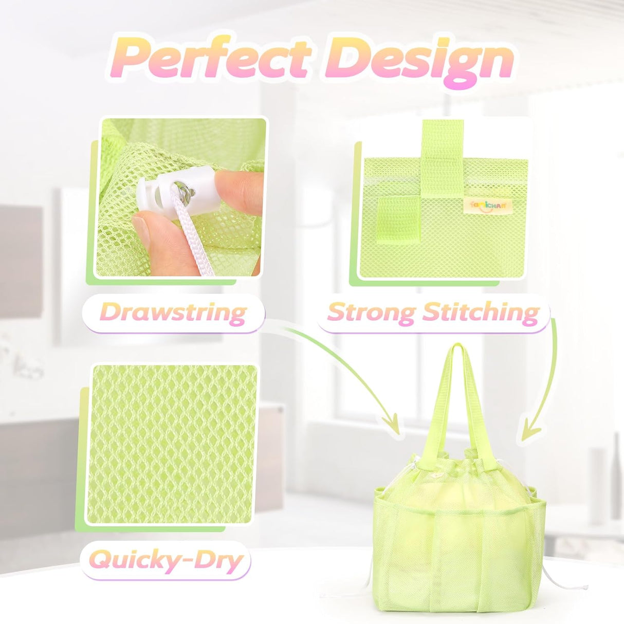 Portable Mesh Shower Caddy with Drawstring for Dorm & Travel
