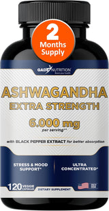 Suplementos de Ashwagandha 6000mg, Veggie Cápsulas, 120 Uds.