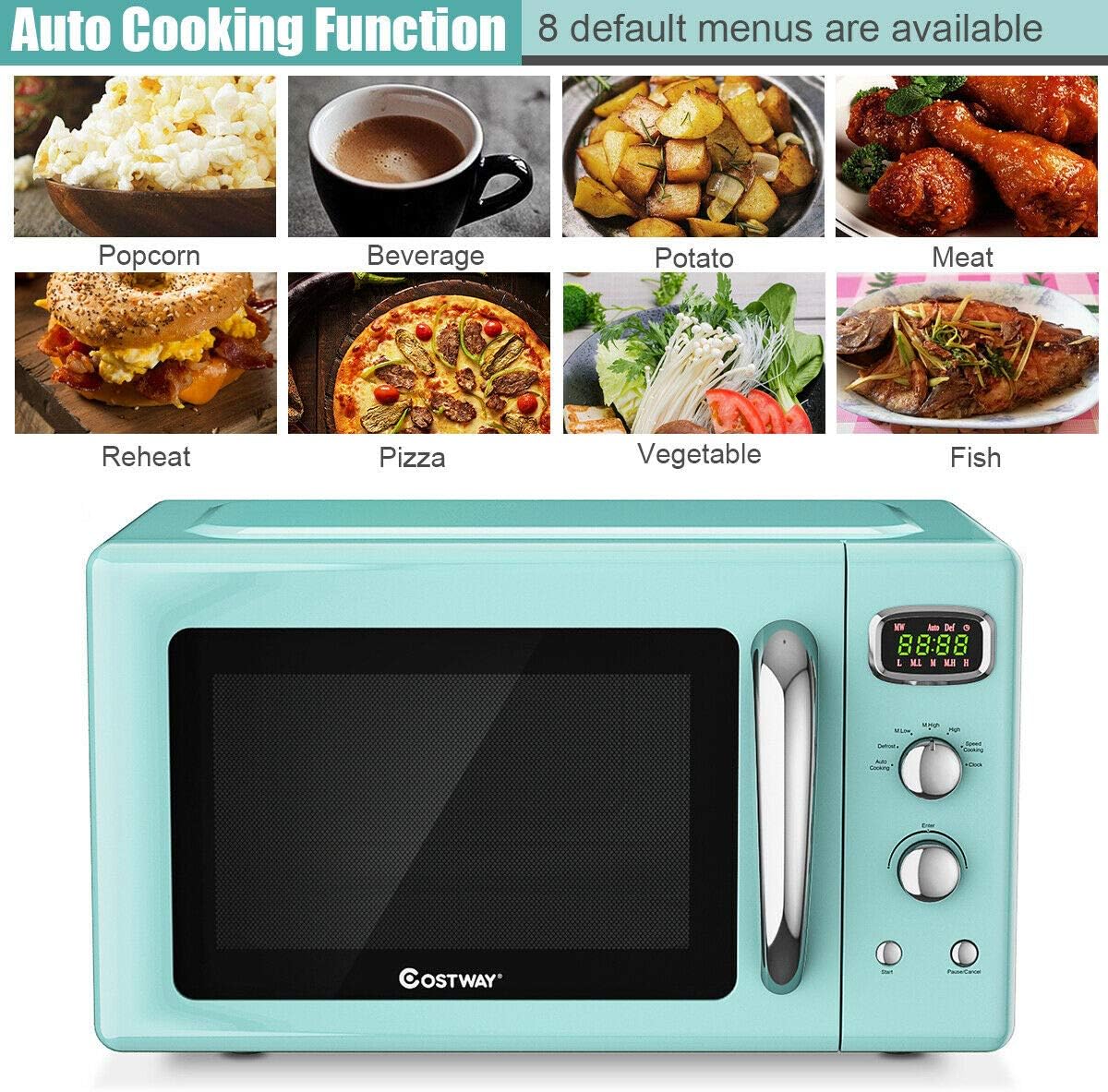 Microondas Retro COSTWAY 0.9Cu.ft, 900W, 5 Potencias, Auto.