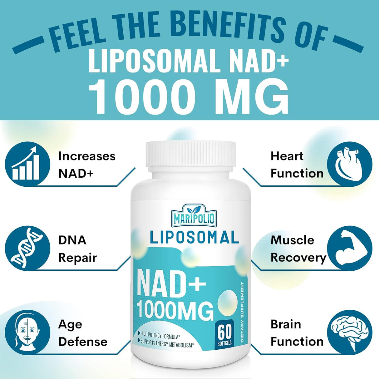 Suplemento liposomal NAD+ 1000 mg   Pontecy NAD más alto 60u