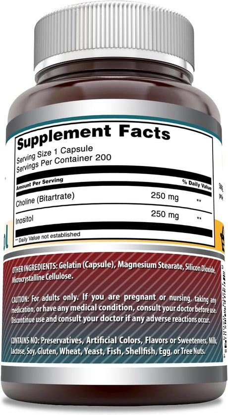 Fórmulas Asombrosas Colina e Inositol Suplemento 500 Mg 200 Caps
