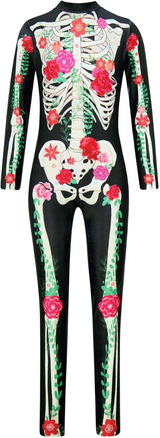 Disfraz Esqueleto Niñas RAISEVERN Jumpsuit 3D Talla 5-14 Años
