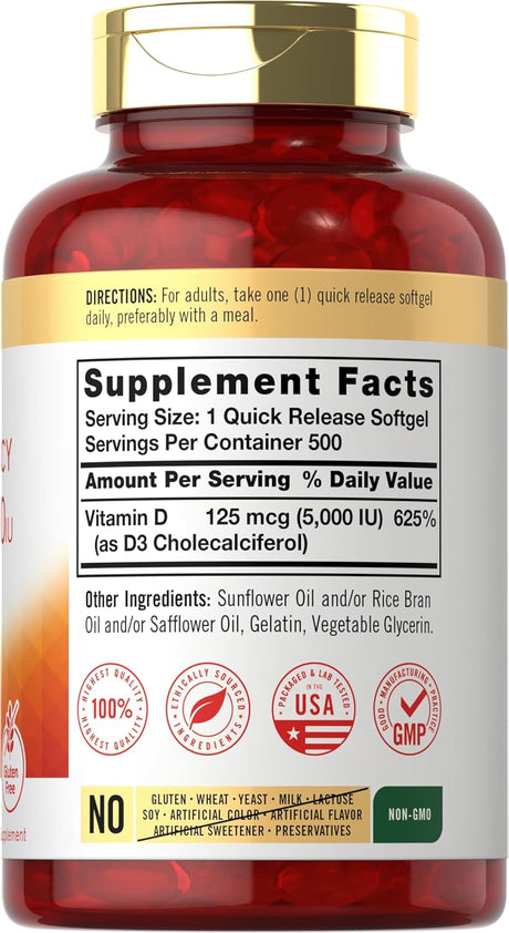 Suplemento de Vitamina D3 5000 IU Carlyle | 500 Softgels
