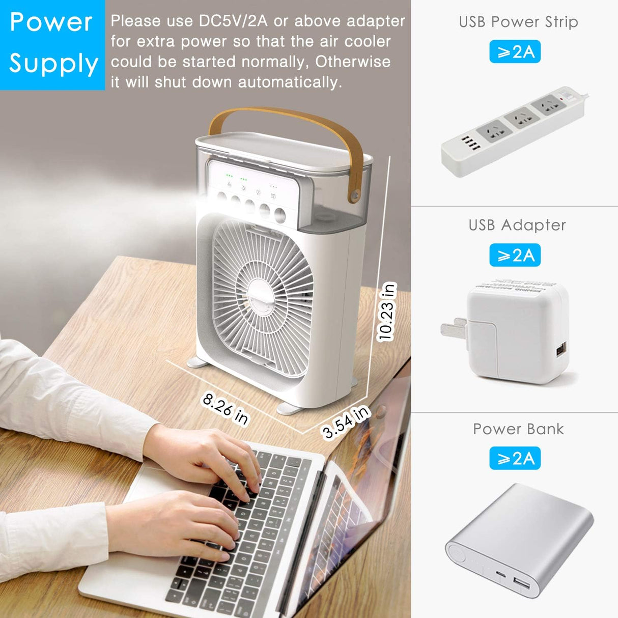 NTMY mini enfriador de aire evaporativo con luz LED.