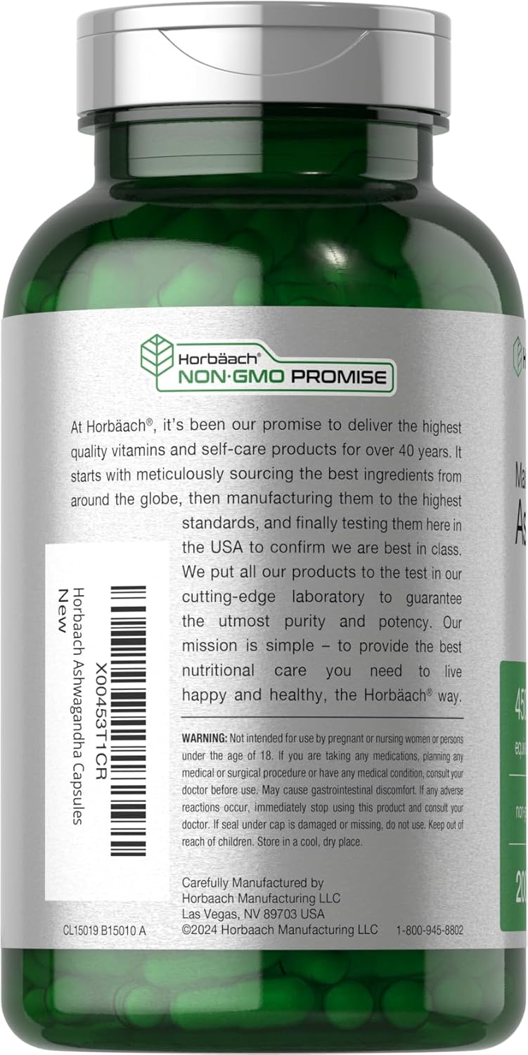 Suplemento Ashwagandha Horbäach | Máxima Potencia | 200 Cápsulas