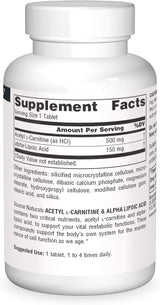 Acetil L-Carnitina y Ácido Alfa-Lipoico 650mg - Source Naturals