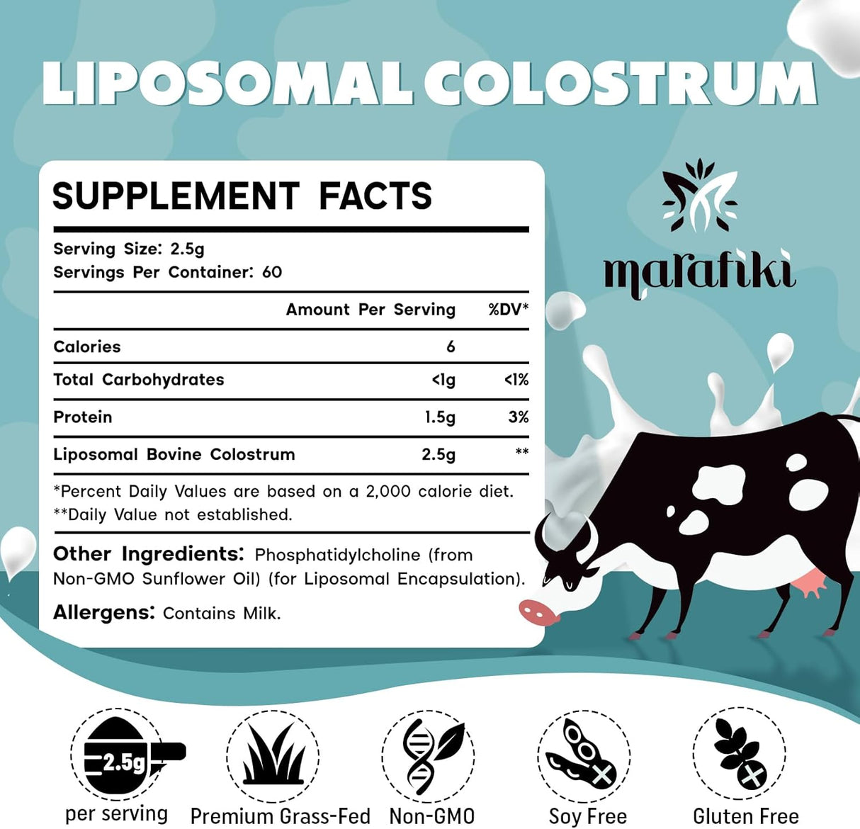 Suplemento de Calostro Bovino Liposomal 2500mg - 60 Porciones
