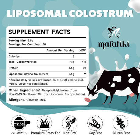 Suplemento de Calostro Bovino Liposomal 2500mg - 60 Porciones