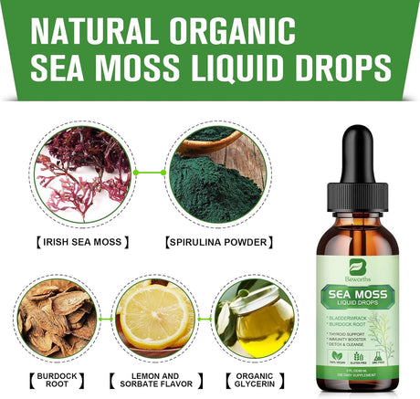 Sea Moss Líquido Orgánico con Spirulina y Burodack, 2oz