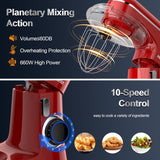 Batidora de pie 6.5QT 10 velocidades 660W, modelo 3 en 1