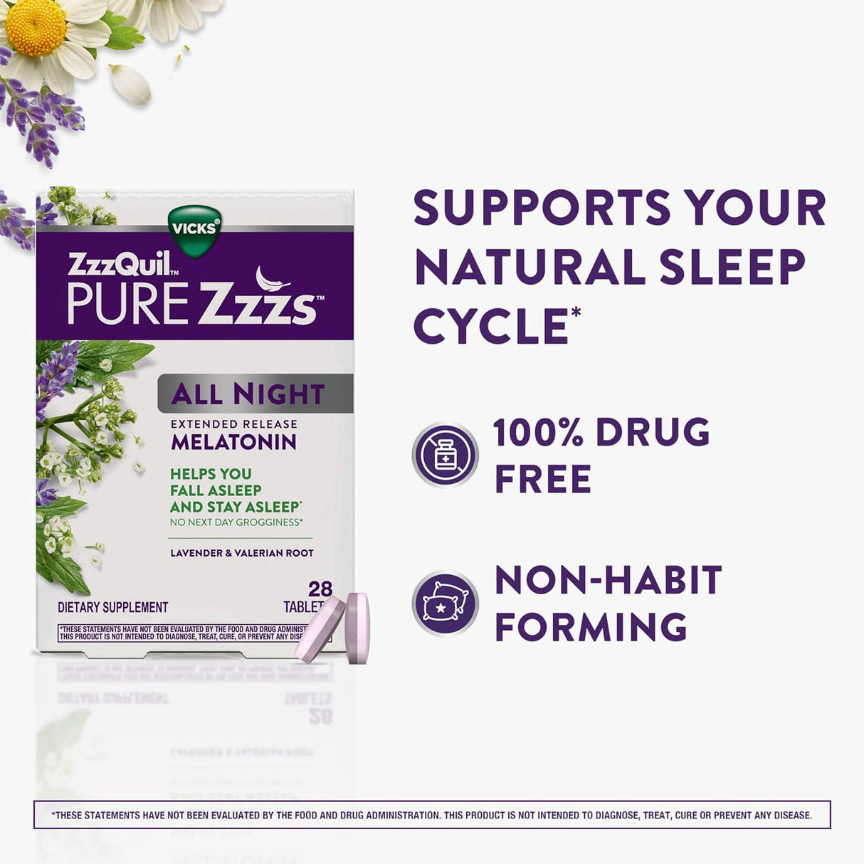 ZzzQuil PURE Zzzs Melatonina para dormir, 56 tabletas