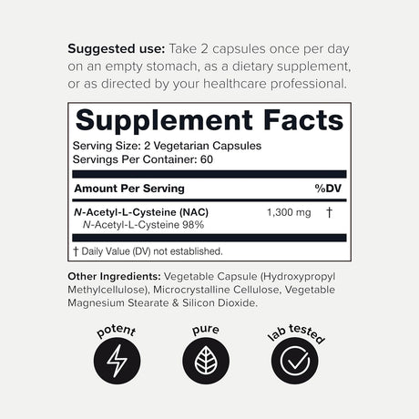 Suplemento NAC 1300mg Toniiq - Alta Pureza - 120 Cápsulas